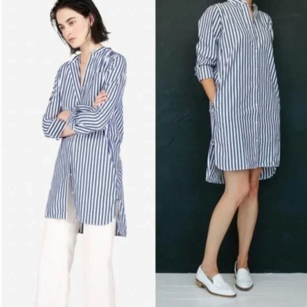 Everlane Blue & White Striped Poplin Shirt Dress Size 6